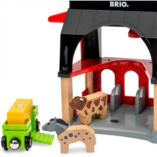 Αχυρώνας ζώων BRIO World με βαγόνι και σανό, κτίριο παιχνίδι (63601200)