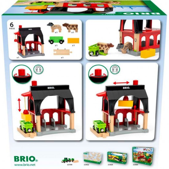 Αχυρώνας ζώων BRIO World με βαγόνι και σανό, κτίριο παιχνίδι (63601200)