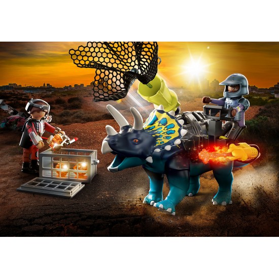 Playmobil Dino Rise Τρικεράτωψ με πανοπλία-κανόνι και μαχητές (70627)