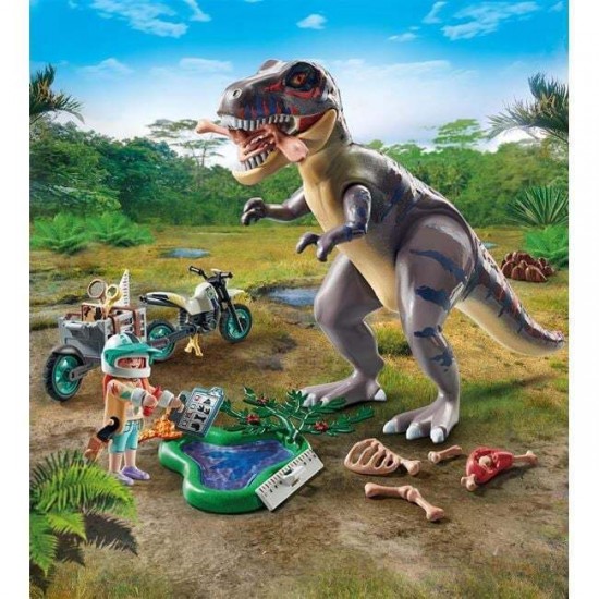 Playmobil Dinos T-Rex και Εξερευνητής Με Μοτοσικλέτα(71524)