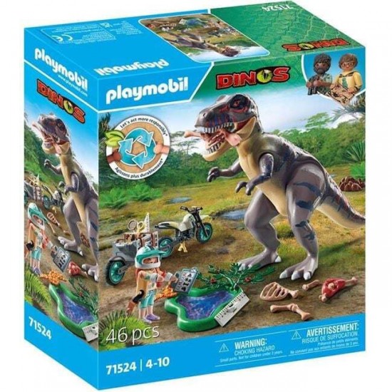 Playmobil Dinos T-Rex και Εξερευνητής Με Μοτοσικλέτα(71524)