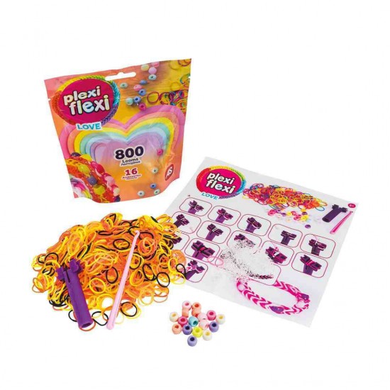 As Plexi Flexi Love Σακουλάκι με 800 λαστιχάκια & 16 αξεσουάρ (πορτοκαλί)(1080-25572)