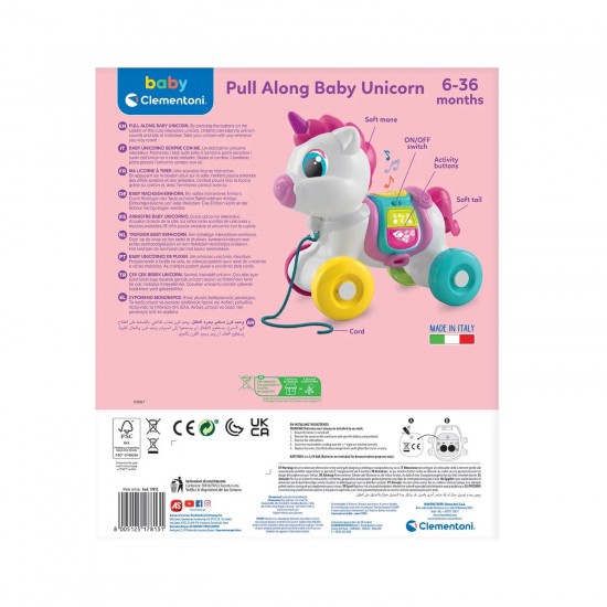 As Baby Clementoni Βρεφικό Παιχνίδι Συρόμενο Μονόκερος Για 6-36 Μηνών (1000-17813)