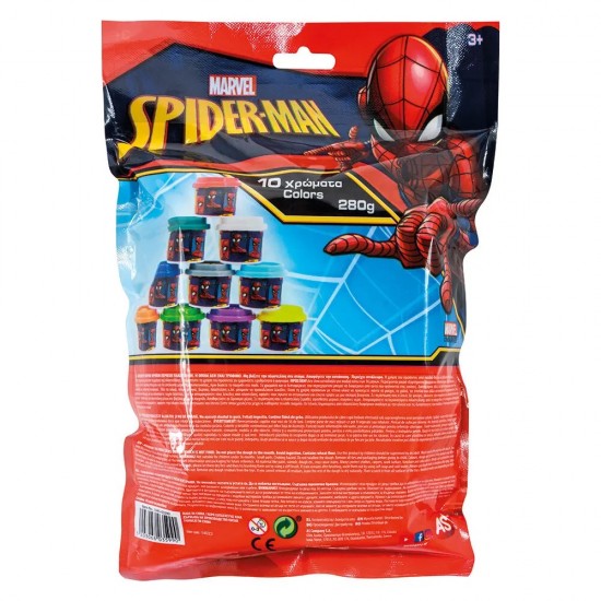 AS Πλαστελίνη Marvel Spiderman Σακουλάκι Με 10 Βαζάκια Και Καπάκια Καλουπάκια 280gr Για 3+ Χρονών (1045-03599)