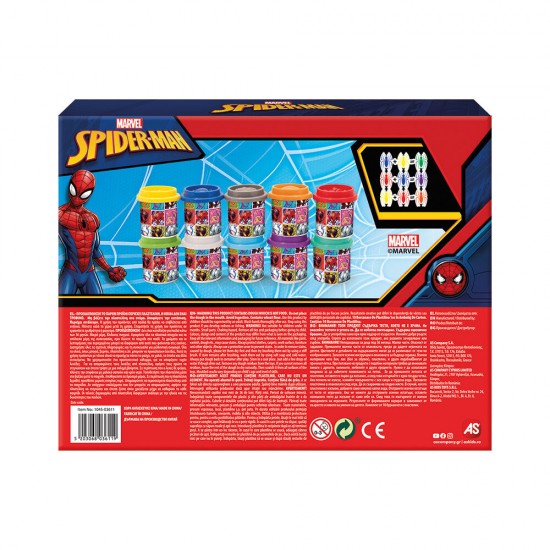AS Πλαστελίνη Marvel Spiderman Κουτί Με 10 Βαζάκια Και Καπάκια Καλουπάκια 500gr Για 3 Χρονών και άνω (1045-03611)