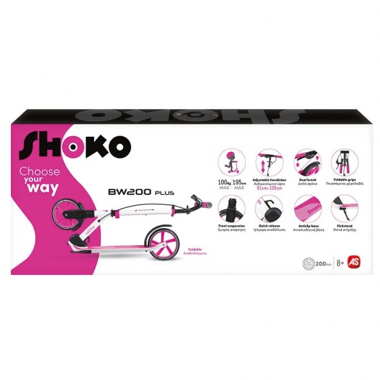 As Shoko Παιδικό Πατίνι BW 200 Plus Με 2 Ρόδες 200mm Σε Φούξια Χρώμα Για 8+ Χρονών (5004-50521)