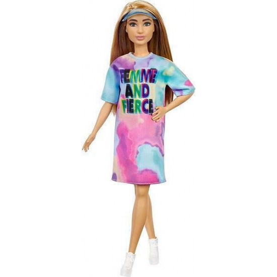 Mattel Barbie Fashionistas #159 Petite, with Light Brown Hair Wearing Tie-Dye T-Shirt Dress, White Shoes (FBR37/GRB51)