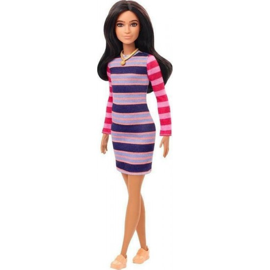 Mattel Barbie Doll Fashionistas #147 Καστανή με Ριγέ Φόρεμα(FBR37/GYB02)