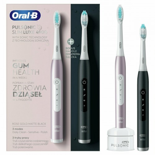 Braun Oral-B Pulsonic Slim Luxe 4900 Twin Pack Ηλεκτρική Οδοντόβουρτσα με Χρονομετρητή Rose Gold / Matte Black (4210201396345)