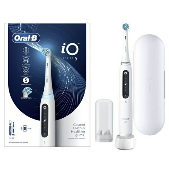 Braun Oral-B IO Series 5 Ηλεκτρική Οδοντόβουρτσα με Αισθητήρα Πίεσης και Θήκη Ταξιδίου White (4210201415060)