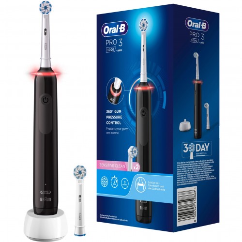 Braun Oral-B Pro 3 3000 Ηλεκτρική Οδοντόβουρτσα με Χρονομετρητή και Αισθητήρα Πίεσης & Sensitive Clean Black (8006540759868)