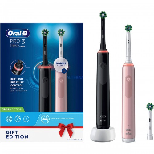 Braun Oral-B Pro 3 3900 Σετ Ηλεκτρικές Οδοντόβουρτσες με Χρονομετρητή και Αισθητήρα Πίεσης Black / Pink (8006540760277)