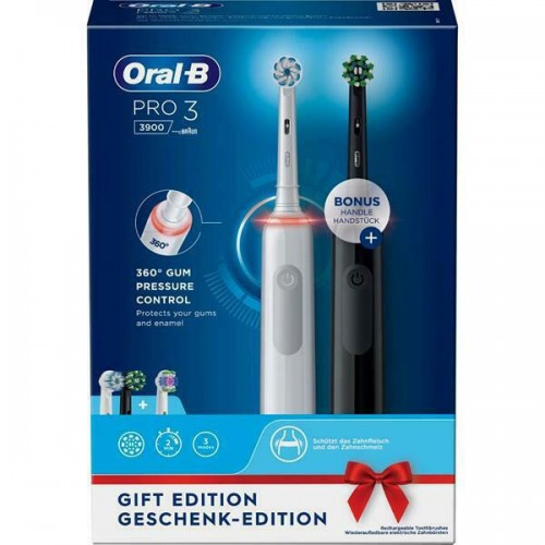 Braun Oral-B Pro 3 3900 Gift Edition Σετ Ηλεκτρικές Οδοντόβουρτσες με Χρονομετρητή και Αισθητήρα Πίεσης Black/White (8006540760765)