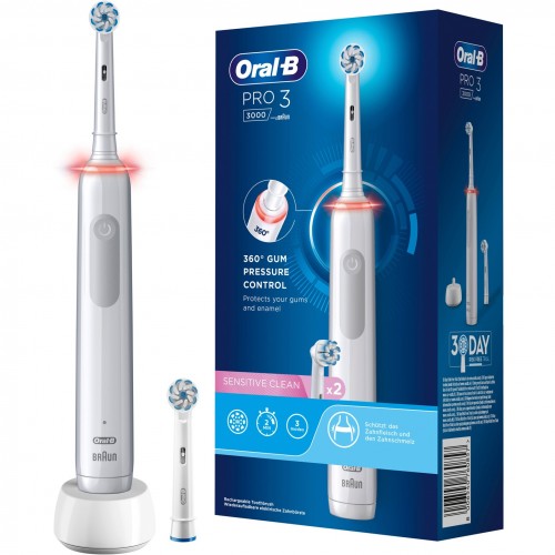 Braun Oral-B Pro 3 3000 Ηλεκτρική Οδοντόβουρτσα με Χρονομετρητή και Αισθητήρα Πίεσης & Sensitive Clean White (8006540760918)