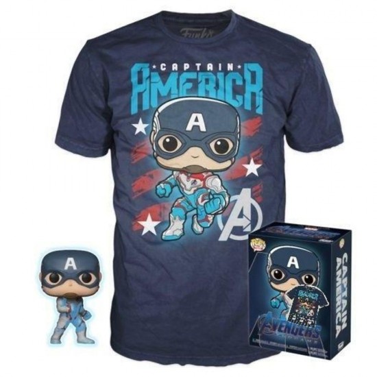 Funko Pocket Pop! & Tee (Child): Marvel - Captain America (Special Edition) Bobble-Head Vinyl Figure (4cm) & T-Shirt (M) (075029)
