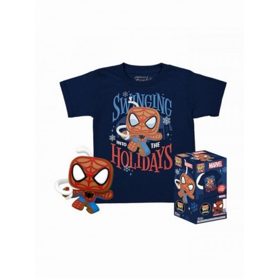 Funko Pocket Pop! & Tee (Child): Marvel - Gingerbread Spider-Man (Special Edition) Bobble-Head Vinyl Figure & T-Shirt (XL) (077829)