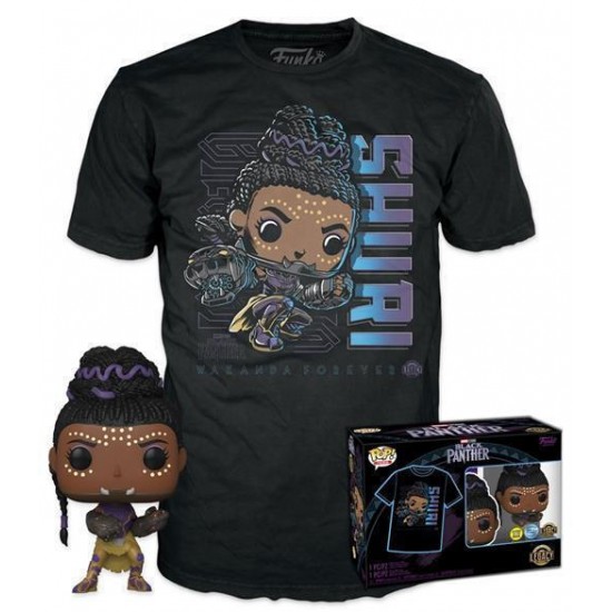 Funko Pop! & Tees (Adult): Marvel Black Panther - Shuri (Glows in the Dark) Bobble-Head Vinyl Figure & T-Shirt (S) (081000)