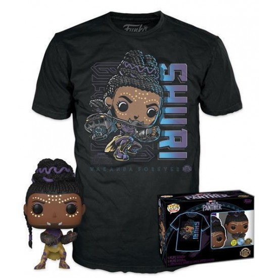 Funko Pop! & Tees (Adult): Marvel Black Panther - Shuri (Glows in the Dark) Bobble-Head Vinyl Figure & T-Shirt (L) (081002)