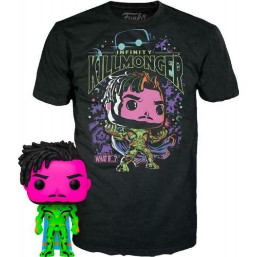 Funko Pop! & Tee (Adult): Marvel What If...? - Infinity Killmonger (Blacklight) (Special Edition) Bobble-Head Vinyl Figure & T-Shirt (XL) (081385)