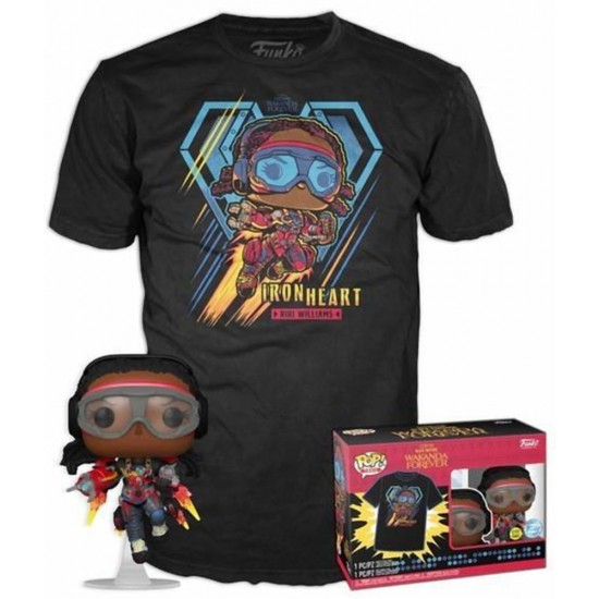 Funko Pop! & Tee (Adult): Marvel Black Panther Wakanda Forever - Iron Heart Riri Williams (Glows in the Dark) Bobble-Head Vinyl Figure and T Shirt (S) (082438)