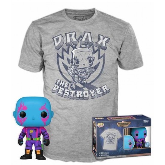 Funko Pop! & Tee (Adult): Marvel Guardians of the Galaxy Volume 3 - Drax (Blacklight) (Special Edition) Vinyl Figure and T-Shirt (M) (082441)