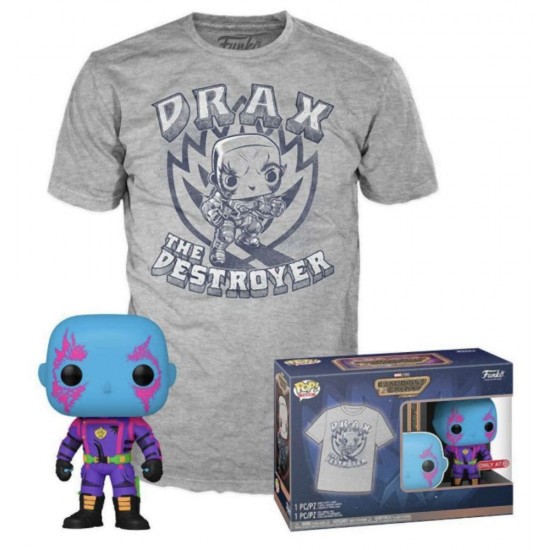 Funko Pop! & Tee (Adult): Marvel Guardians of the Galaxy - Drax (Blacklight) (Special Edition) Vinyl Figure and T-Shirt (L) (082442)