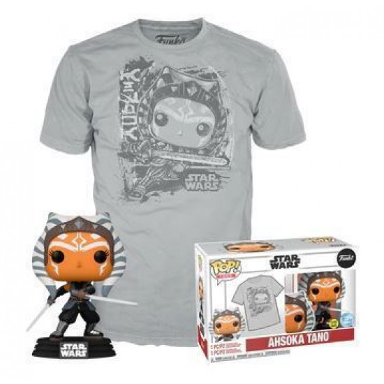 Funko Pop! & Tees (Adult): Disney Star Wars - Ahsoka Tano (Glows in the Dark) Bobble-Head Vinyl Figure & T-Shirt (S) (086424)