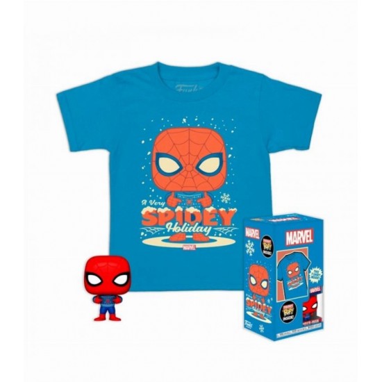 Funko Pocket Pop! & Tee (Child): Marvel - Holiday Spiderman Vinyl Figure & T-Shirt (XL) (086447)