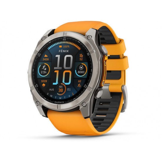 Garmin Fenix 8 3.56 cm (1.4 ) AMOLED 51 mm Digital 454 x 454 pixels Touchscreen Titanium Wi-Fi GPS (satellite) (010-02905-11)