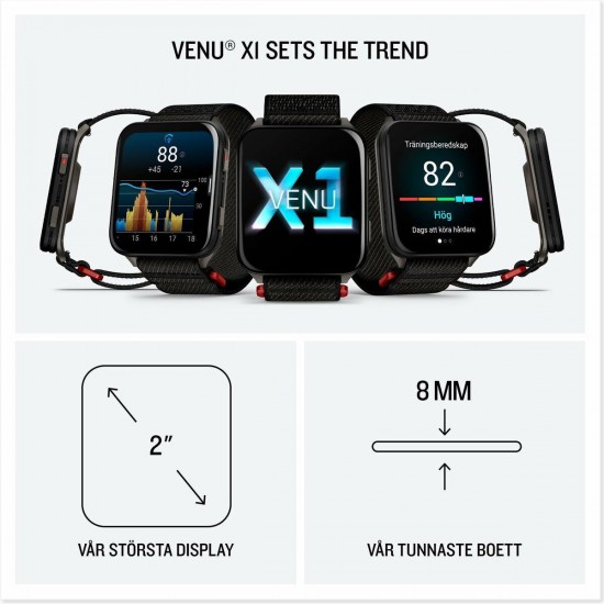 Garmin Venu X1 5.08 cm (2 ) AMOLED Digital 448 x 486 pixels Touchscreen Black Wi-Fi GPS (satellite) (010-02980-02)