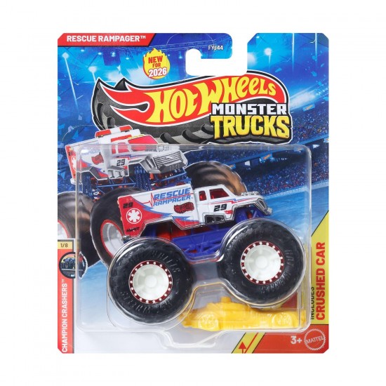 Mattel Hot Wheels Monster Trucks: Champion Crashers – Resue Rampager Die-Cast Vehicle (FYJ44/JHY29)