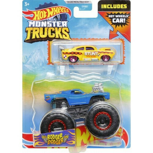 Mattel Hot Wheels Όχημα Monster Trucks με Αυτοκινητάκι Rodger Dodger (HDB96)