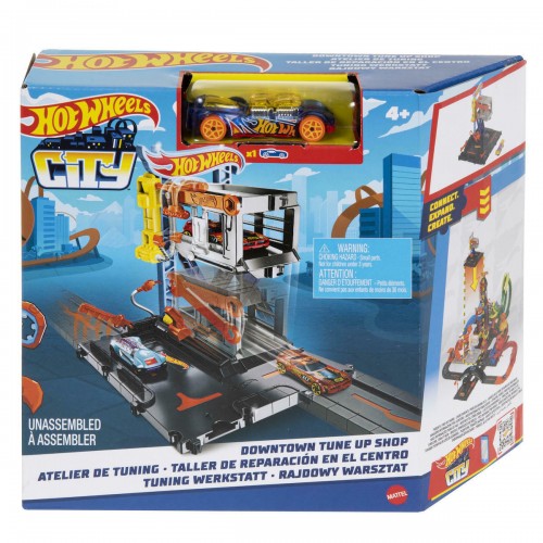 Fisher-Price Hot Wheels City Downtown Tune Up Shop Playset With 1 Hot Wheels Car, Connects To Other Sets And Tracks (HDR25/HDR24)