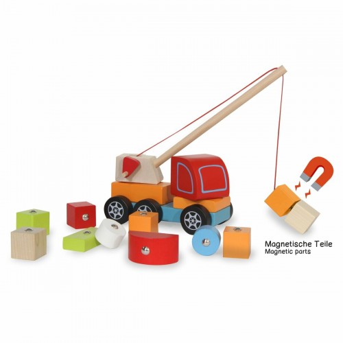 Jamara Wooden Toys Kidiwood plug-in Crane Truck 14pcs (460700)