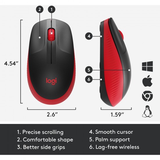 Logitech M190, mouse (black red) (910-005908)