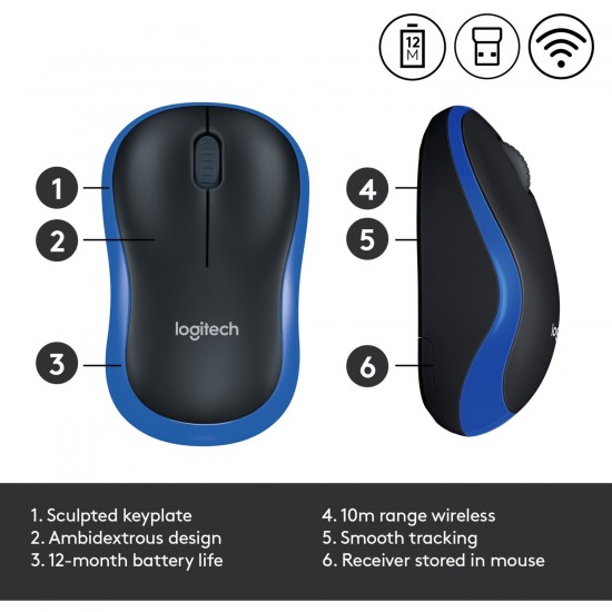 Logitech Wireless Mouse M185, Mouse (blue) (910-002239)
