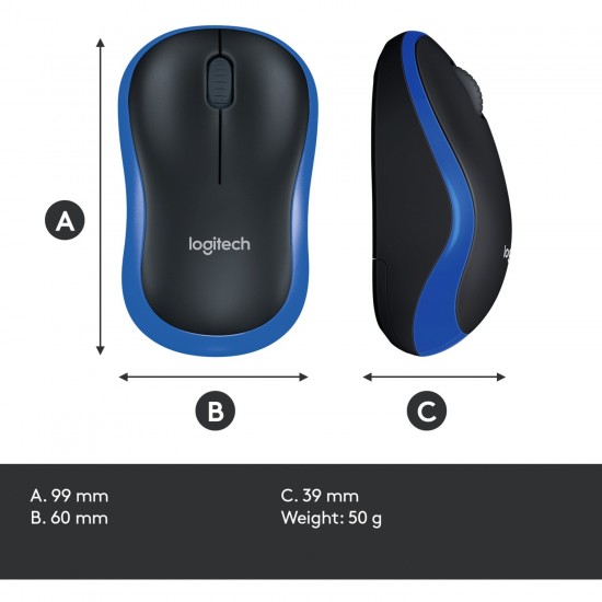 Logitech Wireless Mouse M185, Mouse (blue) (910-002239)