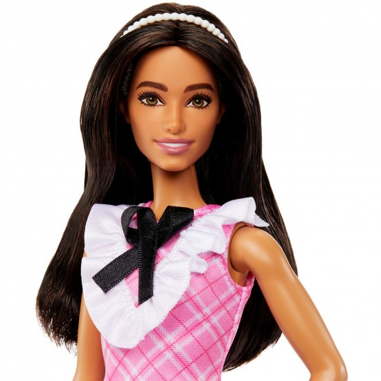 Mattel Barbie Fashionistas doll with black hair and check dress (HJT06)