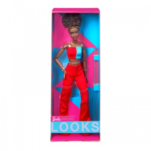 Mattel Barbie Signature Looks: Dark Skin Doll with Updo and Pink Pants Model #14 (HJW81)