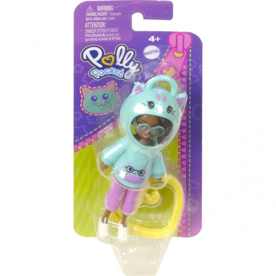 Mattel Polly Pocket: Hoodie Buddy - Cat Dark Skin Doll (HKV99/HKV98)