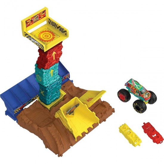 Mattel Hot Wheels Monster Trucks: Arena Smashers - Car Jump Challenge Playset (HNB94/HNB92)