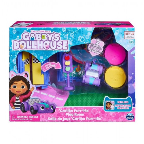 Spin Master Gabby's Dollhouse, Carlita Purr-ific Play Room with Carlita Toy Car (6069300/20145704)