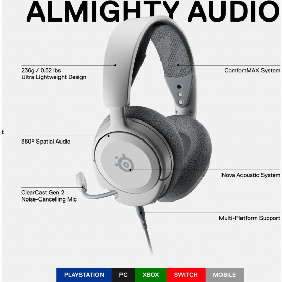 SteelSeries Arctis Nova 1P, gaming headset (white, 3.5 mm jack) (61612)