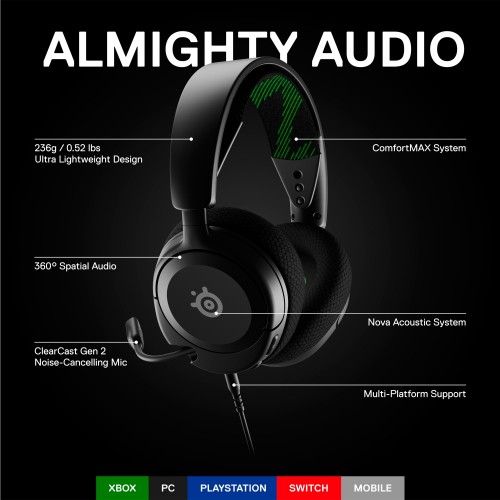 SteelSeries Arctis Nova 1X, gaming headset (black/green, 3.5 mm jack) (61616)