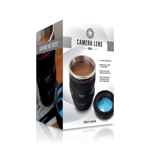 The Source – Camera Lens Mug with Lid Φακός Φωτογραφικής Μηχανής Κούπα Μεταλλική με Καπάκι Μαύρη 300ml (52688)