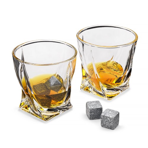 The Source Twisted Glasses With Stone – Σετ 2 ποτήρια και κομψή θήκη Με 4 κύβους πάγου από πέτρα(93491)
