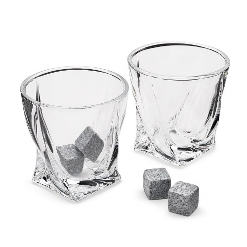 The Source Twisted Glasses With Stone – Σετ 2 ποτήρια και κομψή θήκη Με 4 κύβους πάγου από πέτρα(93491)