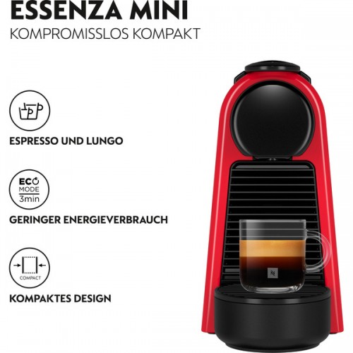 DeLonghi Nespresso Essenza Mini EN85.R Nespresso Capsule Coffee Machine (red) (EN 85.R)