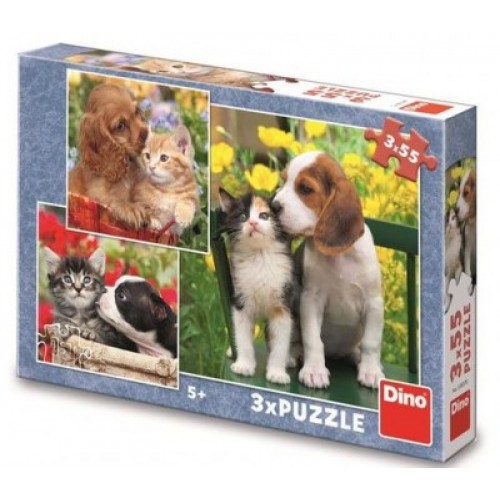 Dino Φίλοι Σκύλος Και Γάτα 3 x 55 Τεμ. Παζλ (33537)