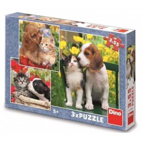 Dino Φίλοι Σκύλος Και Γάτα 3 x 55 Τεμ. Παζλ (33537)